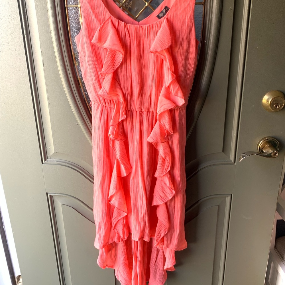 Coral Ruffle High Low Dress